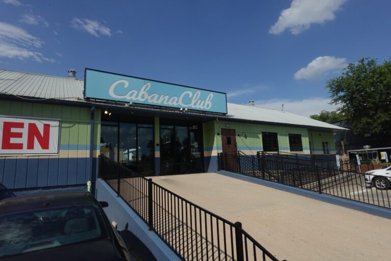 Front entrance Cabana Club Austin, Texas. Coffee, Coworking, Remote Work, Bar, Drinks, Food Trucks, Speakeasy, Pool.